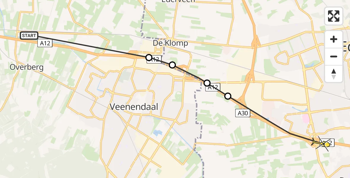 Routekaart van de vlucht: Politiehelikopter naar Bennekom, Parklaan