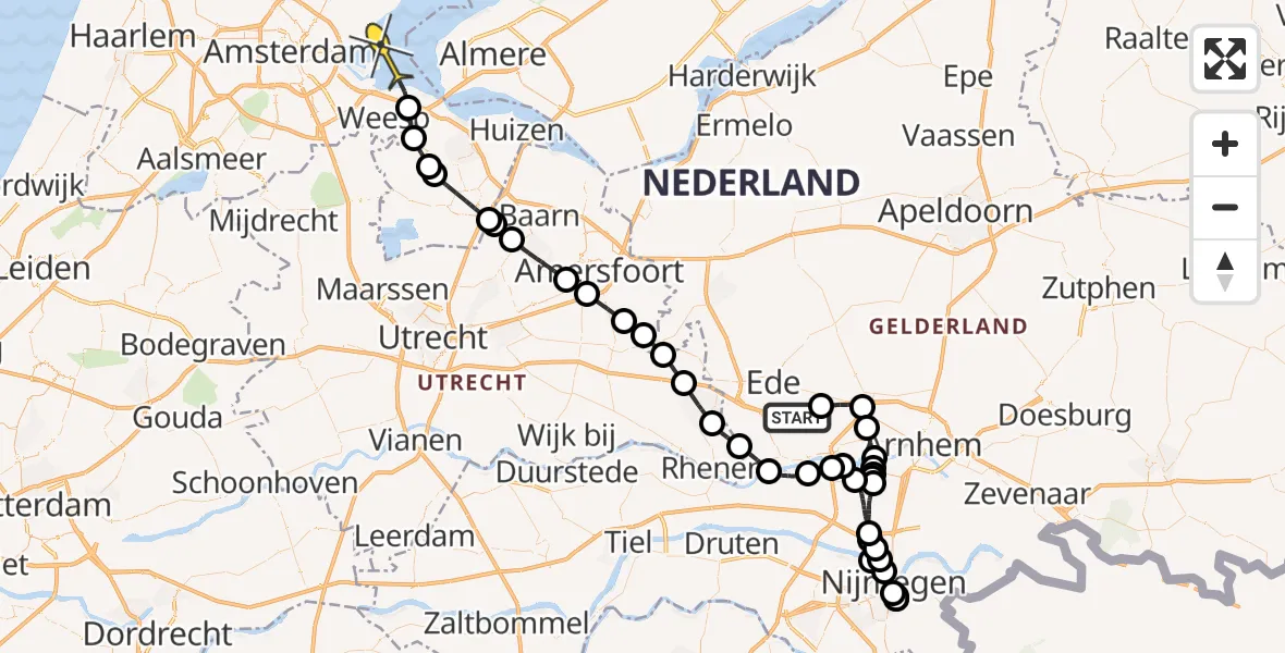 Routekaart van de vlucht: Politiehelikopter naar Muiden, Ginkelseweg