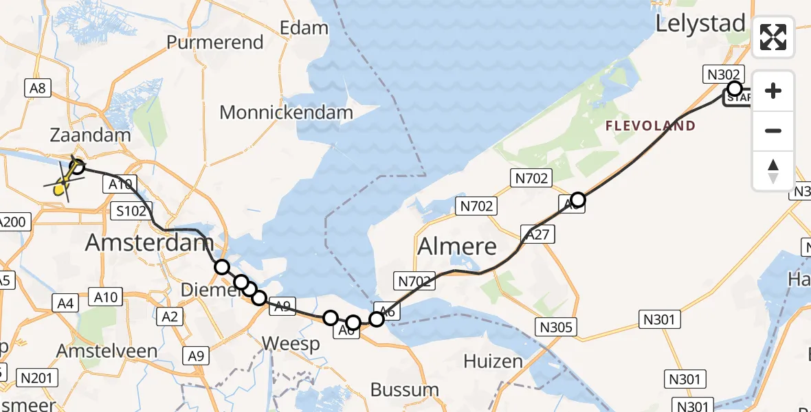 Routekaart van de vlucht: Lifeliner 1 naar Amsterdam Heliport, Meerkoetenweg