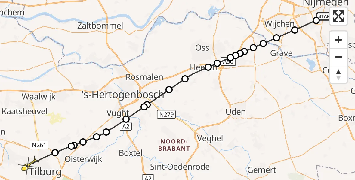 Routekaart van de vlucht: Lifeliner 3 naar Tilburg, Oude Molenweg