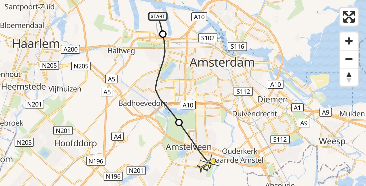 Routekaart van de vlucht: Lifeliner 1 naar Amstelveen, Corsicaweg