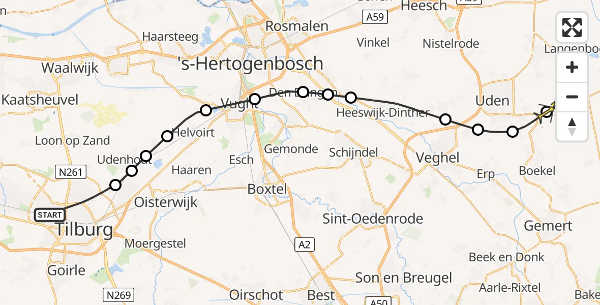 Routekaart van de vlucht: Lifeliner 3 naar Vliegbasis Volkel, Lage Witsiebaan