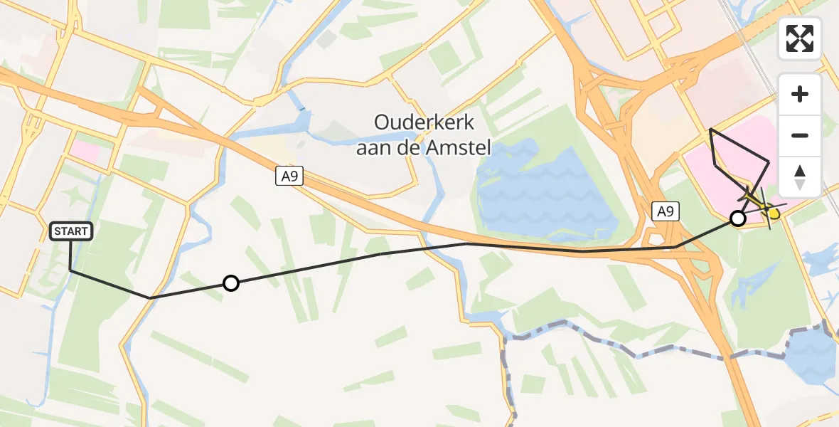 Routekaart van de vlucht: Lifeliner 1 naar Academisch Medisch Centrum (AMC), Amsteldijk Zuid