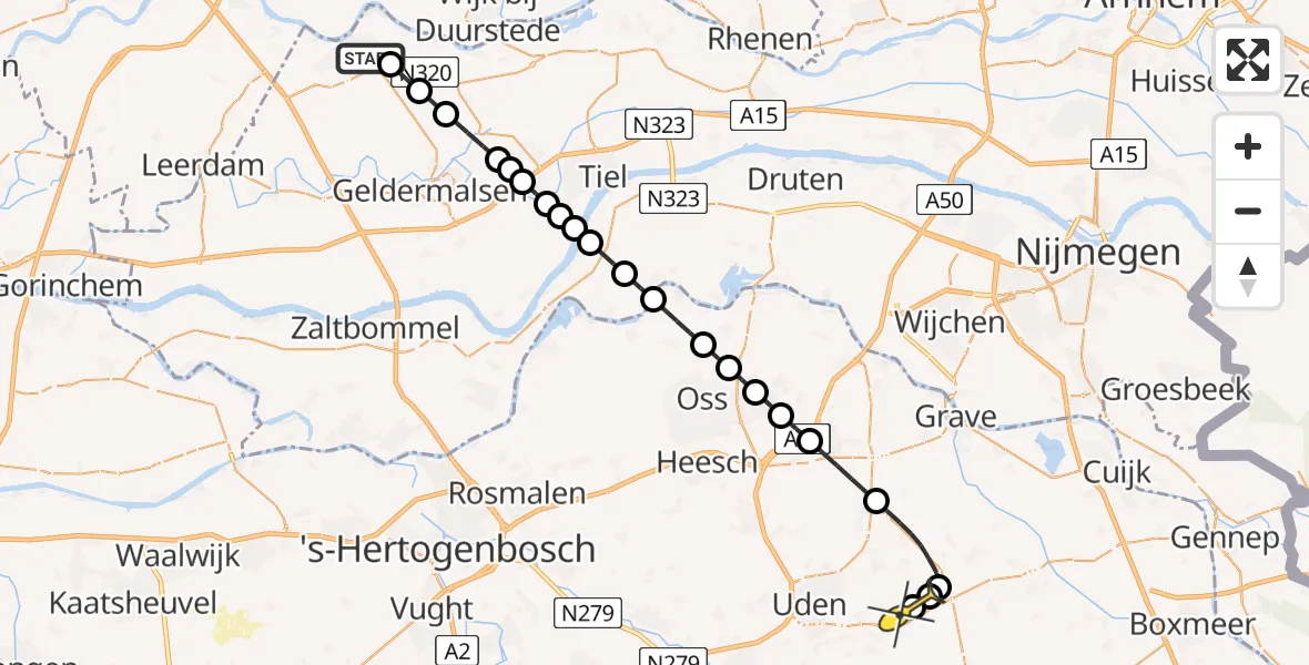 Routekaart van de vlucht: Lifeliner 3 naar Vliegbasis Volkel, Huibertsche Graaf