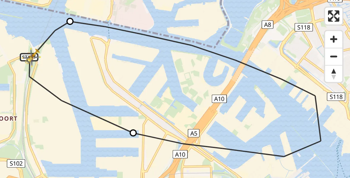 Vluchtroute Traumahelikopter van Amsterdam Heliport naar Amsterdam Heliport