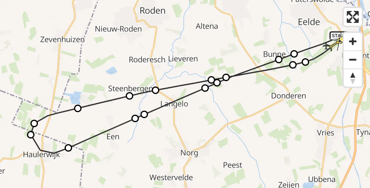 Routekaart van de vlucht: Lifeliner 4 naar Groningen Airport Eelde, Veldkampweg