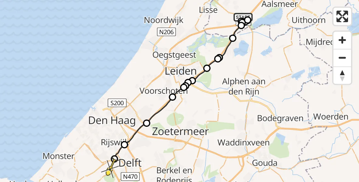 Routekaart van de vlucht: Politieheli naar Den Hoorn, Weteringweg