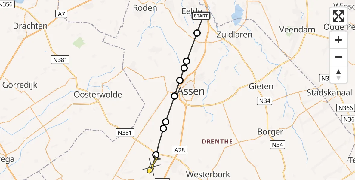 Routekaart van de vlucht: Lifeliner 4 naar Beilen, Wiedbosweg