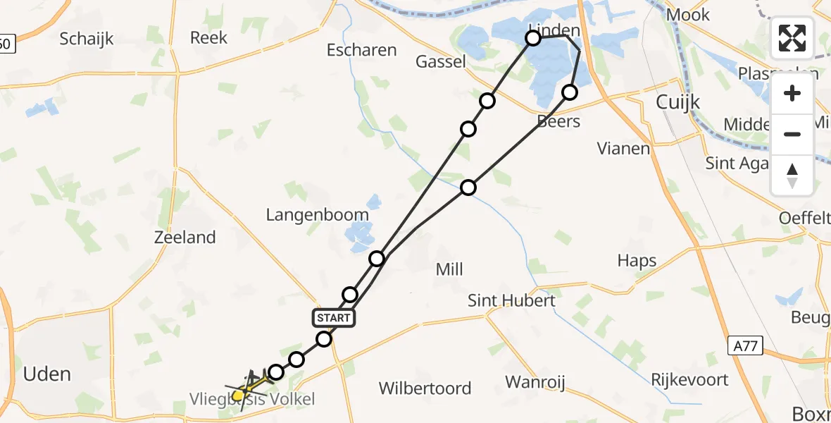 Routekaart van de vlucht: Lifeliner 3 naar Vliegbasis Volkel, Zwaluwstraat