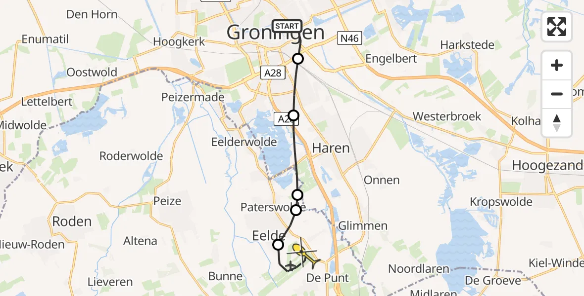 Routekaart van de vlucht: Lifeliner 4 naar Groningen Airport Eelde, Sontplein