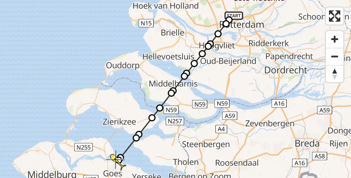 Routekaart van de vlucht: Lifeliner 2 naar Wilhelminadorp, De Lugt