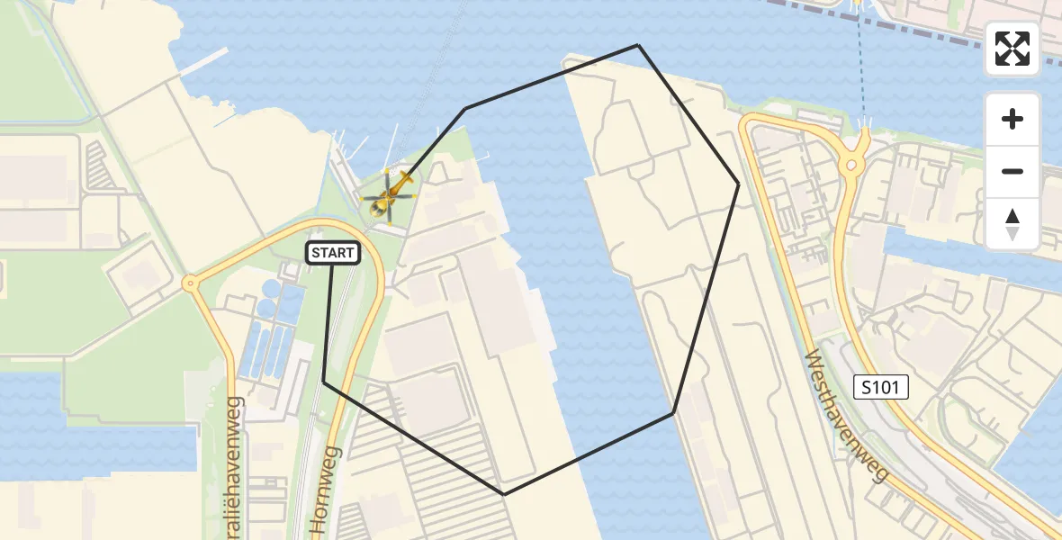 Vluchtroute Traumahelikopter van Amsterdam Heliport naar Amsterdam Heliport