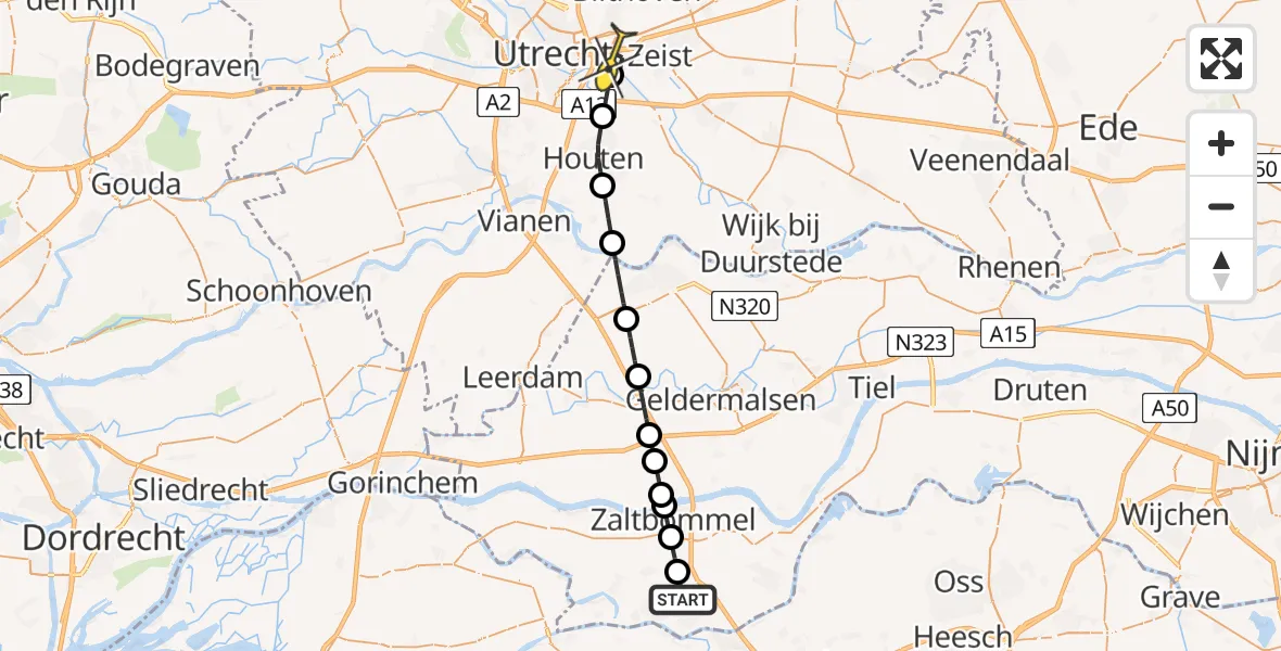 Routekaart van de vlucht: Lifeliner 3 naar Universitair Medisch Centrum Utrecht, Zeedijk
