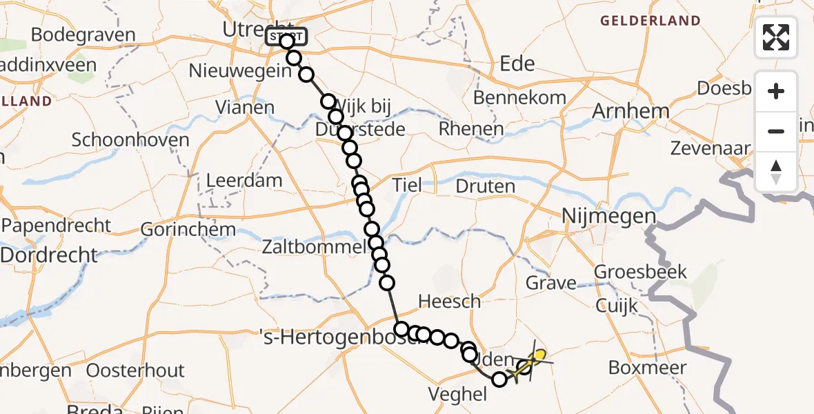 Routekaart van de vlucht: Lifeliner 3 naar Vliegbasis Volkel, Voerliedenhoek