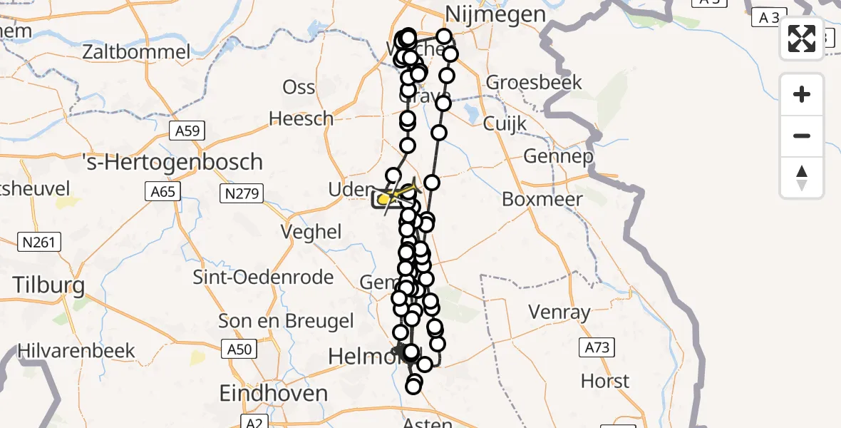 Routekaart van de vlucht: Politieheli naar Vliegbasis Volkel, Zeelandsedijk