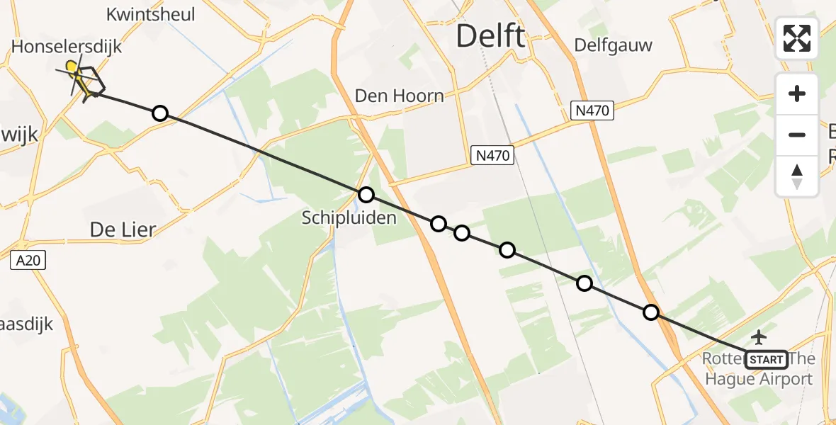 Routekaart van de vlucht: Lifeliner 2 naar Honselersdijk, Schieveensedijk