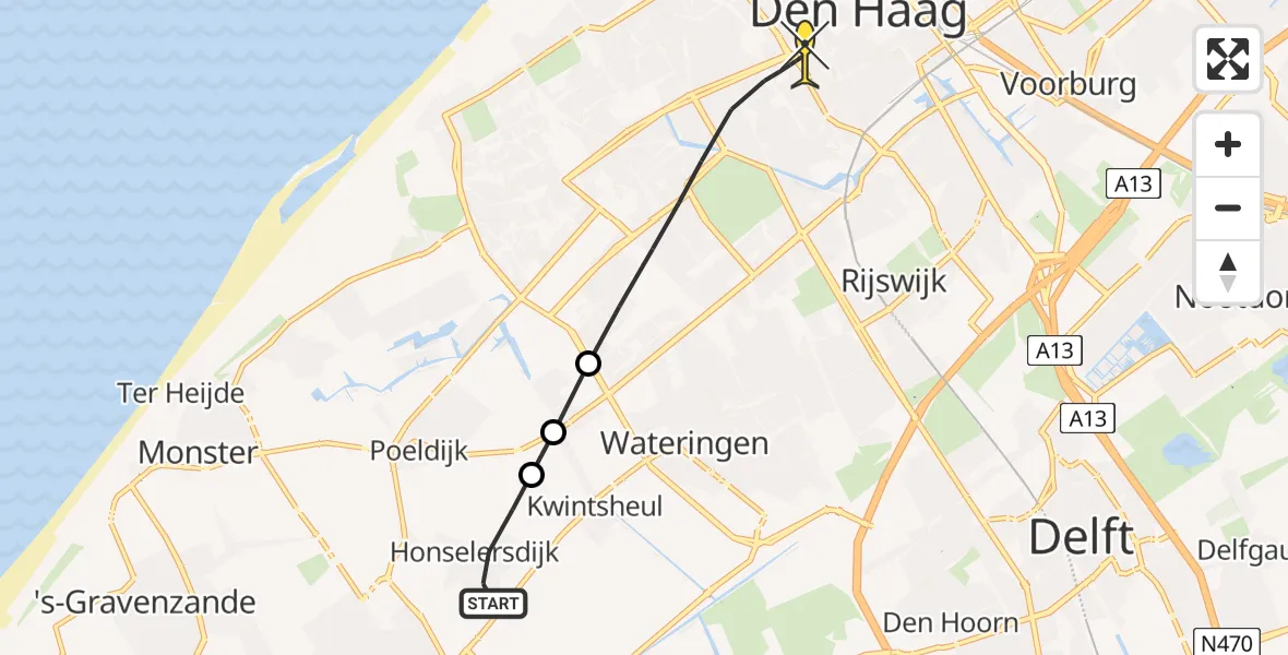 Routekaart van de vlucht: Lifeliner 2 naar Den Haag, Gantellaan