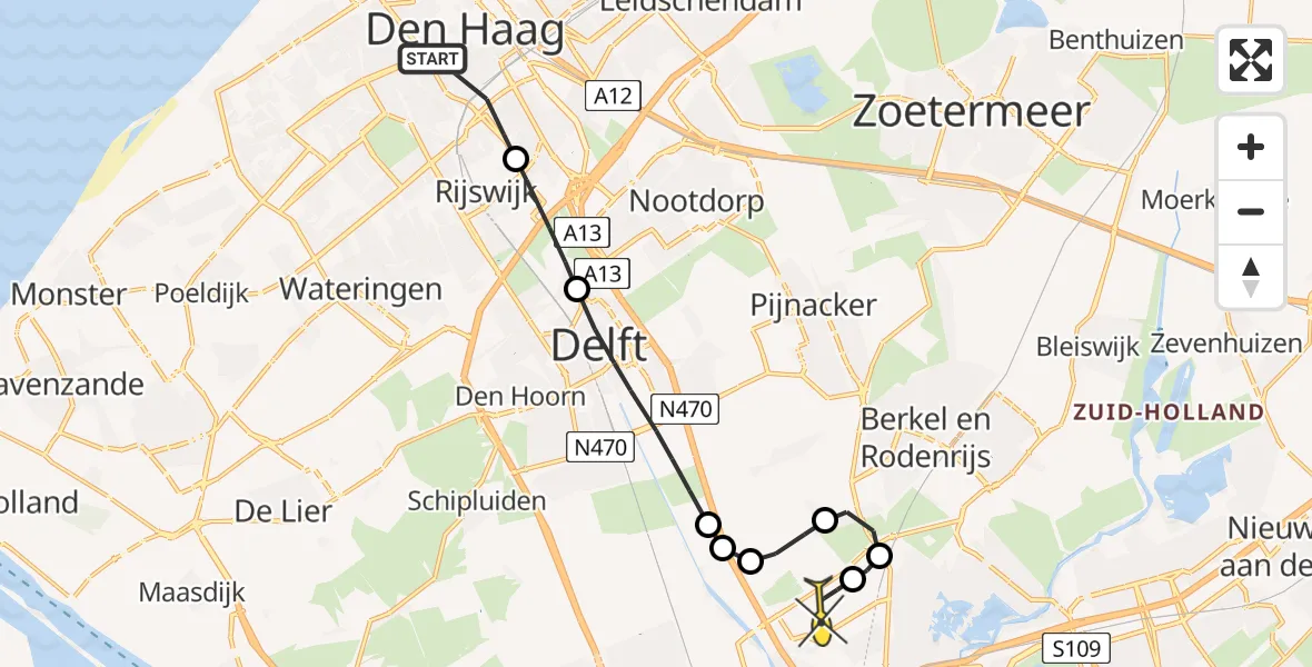 Routekaart van de vlucht: Lifeliner 2 naar Rotterdam The Hague Airport, Lulofsstraat