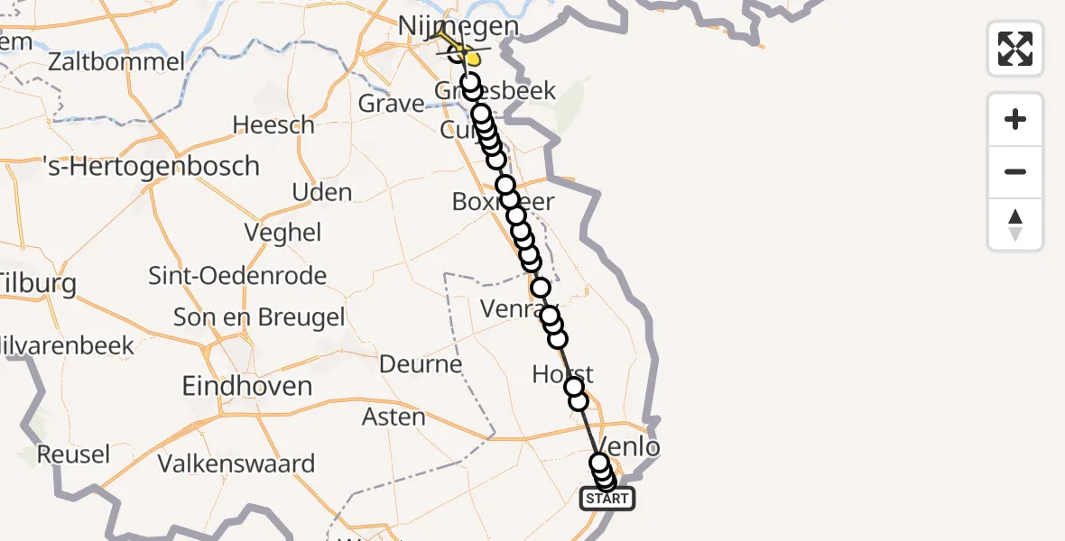 Routekaart van de vlucht: Lifeliner 3 naar Radboud Universitair Medisch Centrum, Rietweg