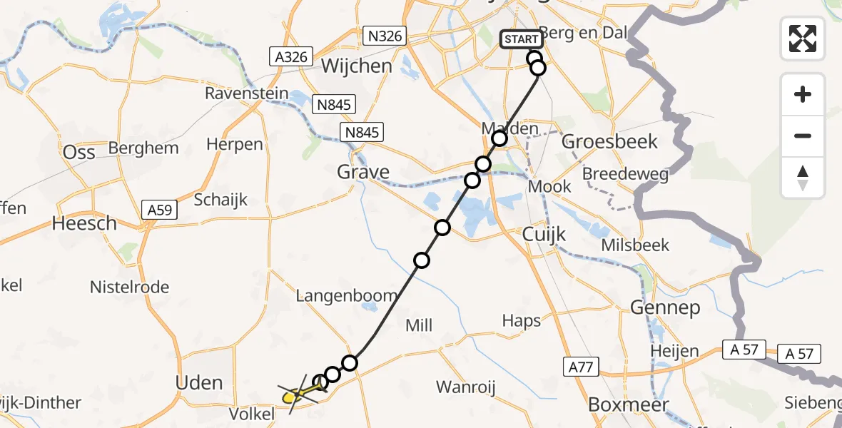 Routekaart van de vlucht: Lifeliner 3 naar Vliegbasis Volkel, Driehuizerbos