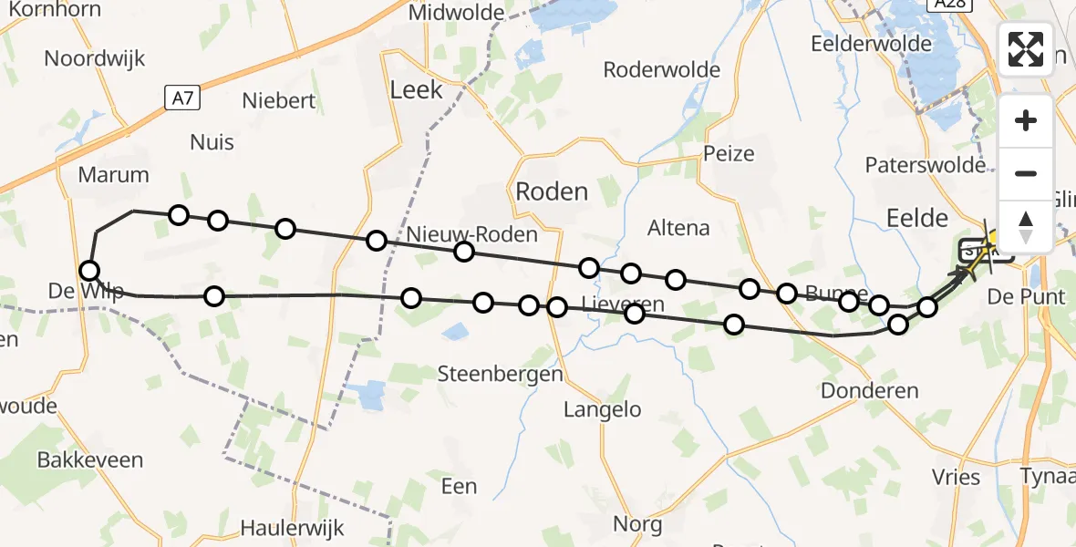 Routekaart van de vlucht: Lifeliner 4 naar Groningen Airport Eelde, Oosterloop