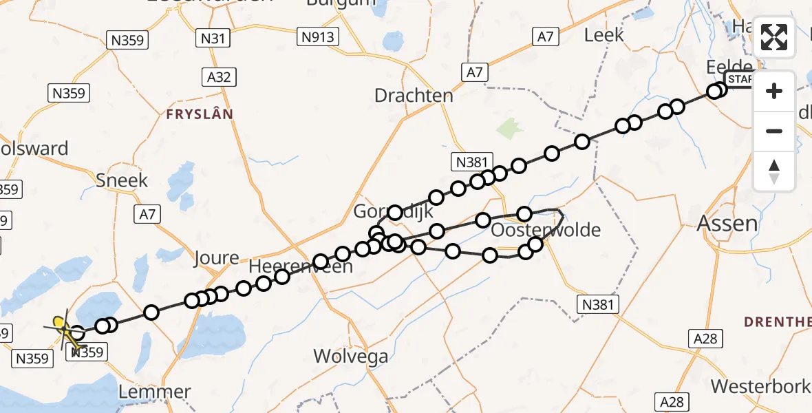 Routekaart van de vlucht: Lifeliner 4 naar Balk, Lugtenbergerweg