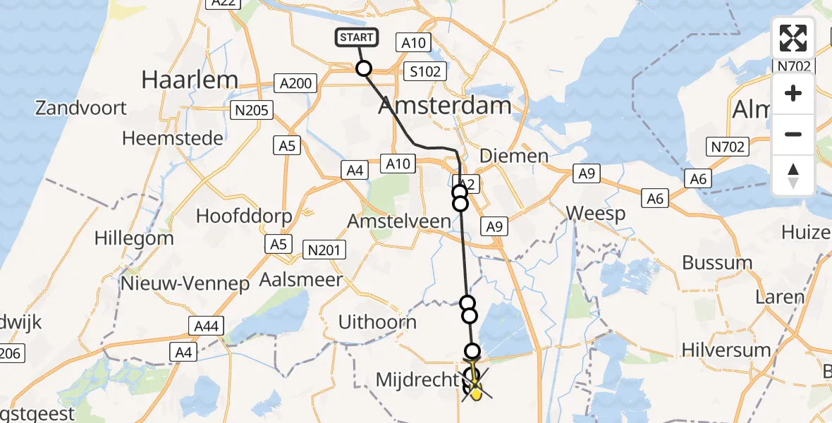 Routekaart van de vlucht: Lifeliner 1 naar Vinkeveen, Corsicaweg