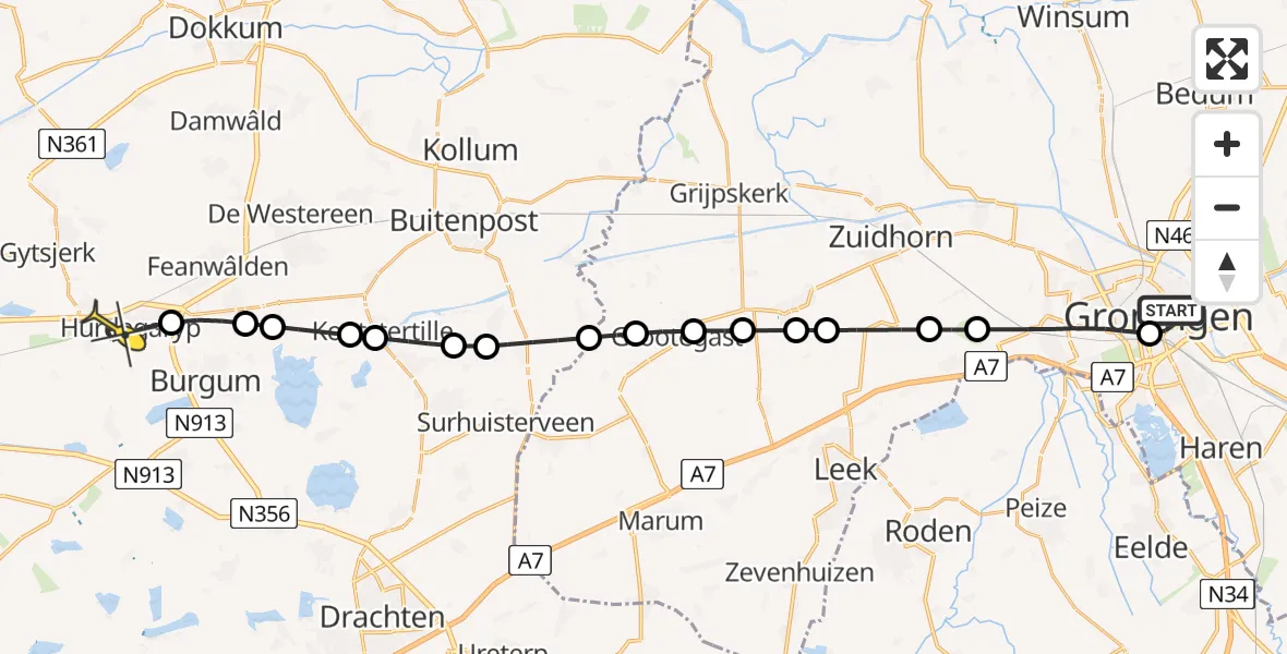 Routekaart van de vlucht: Lifeliner 4 naar Hurdegaryp, Heresingel