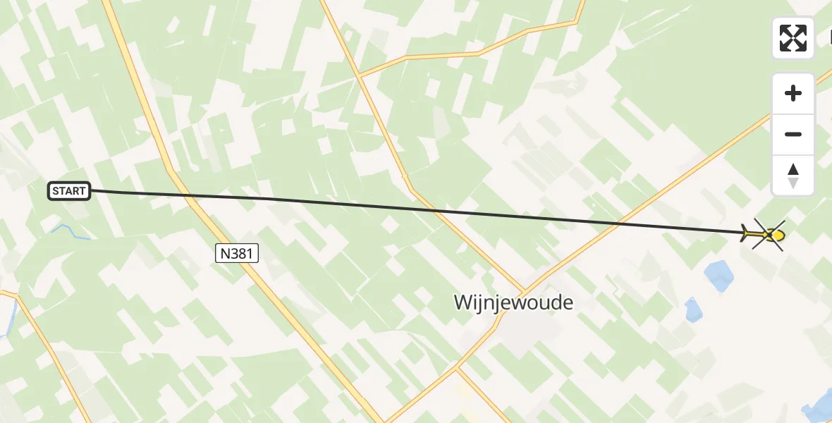 Routekaart van de vlucht: Ambulanceheli naar Wijnjewoude, Muzebiterspead