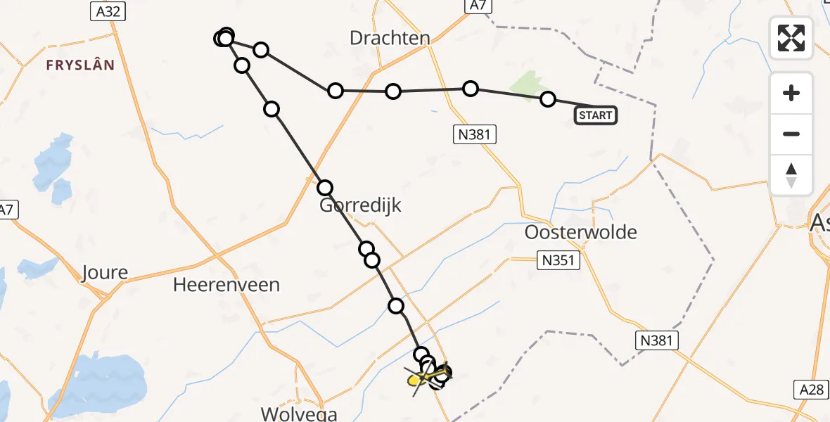 Routekaart van de vlucht: Ambulanceheli naar Noordwolde, Houtwâl
