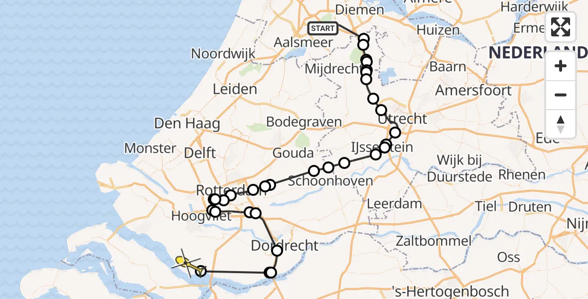 Routekaart van de vlucht: Politieheli naar Zuid-Beijerland, Doorweg