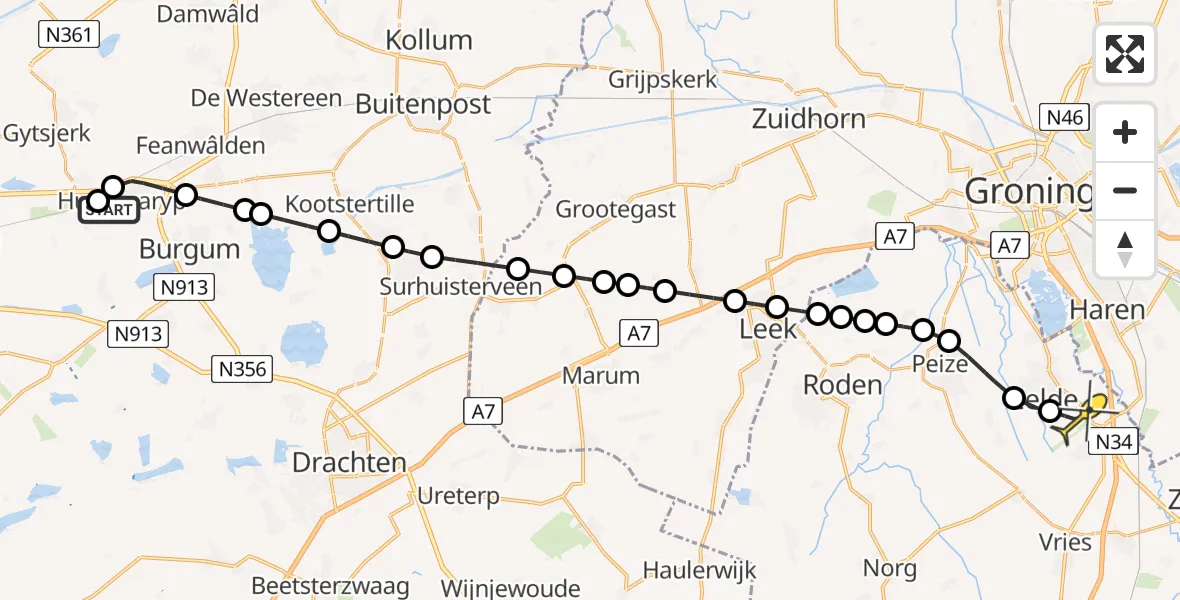 Routekaart van de vlucht: Lifeliner 4 naar Groningen Airport Eelde, Stationsweg