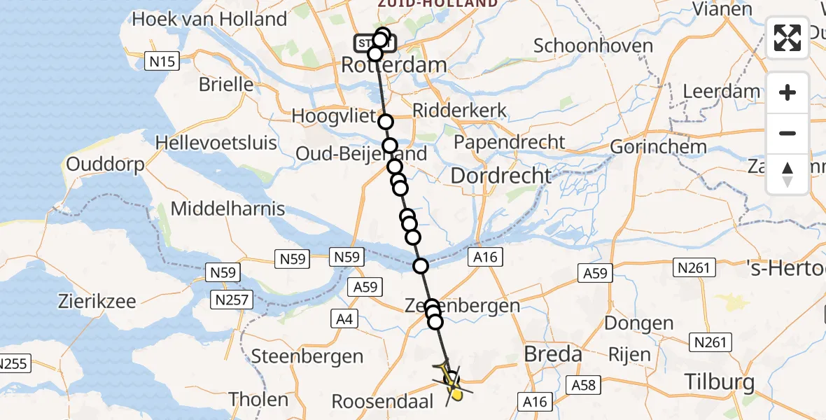 Routekaart van de vlucht: Lifeliner 2 naar St. Willebrord, Hatostraat