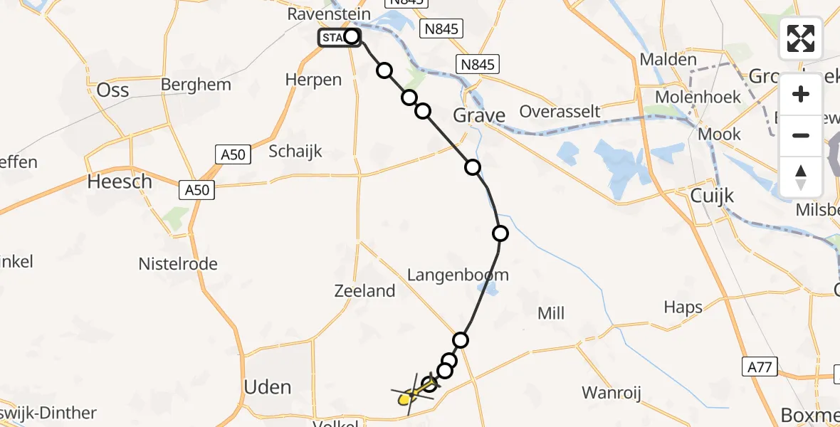 Routekaart van de vlucht: Lifeliner 3 naar Vliegbasis Volkel, Vlierbosstraat