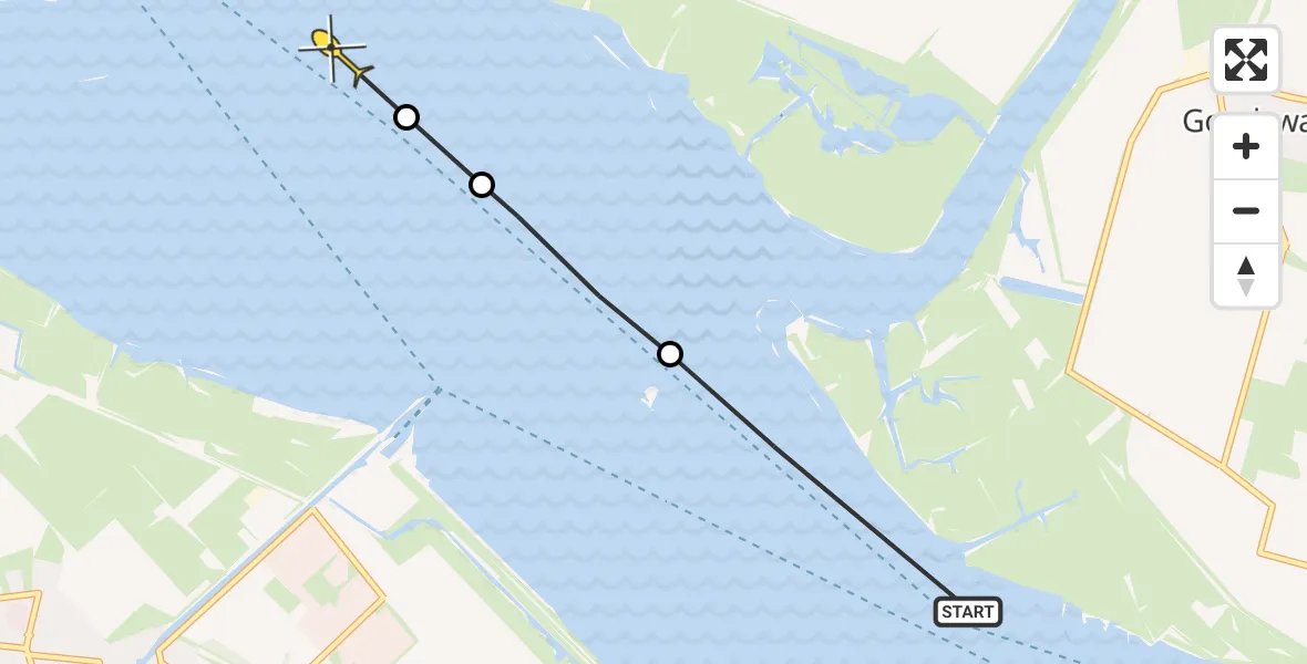 Routekaart van de vlucht: Politiehelikopter naar Oudenhoorn, Haringvliet