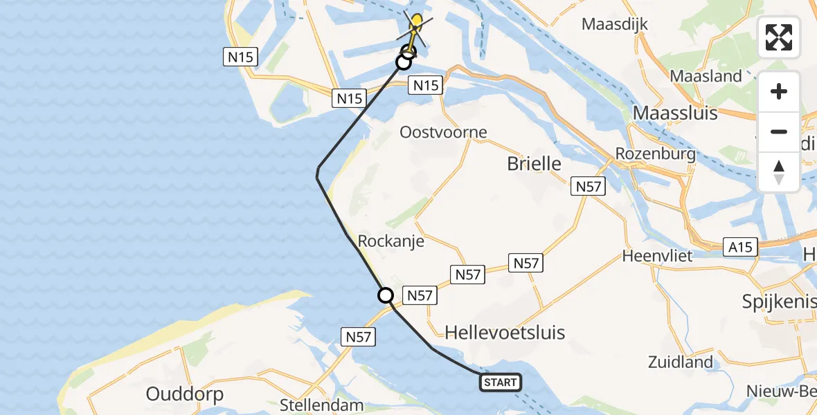 Routekaart van de vlucht: Politieheli naar Maasvlakte Heliport, Westkade