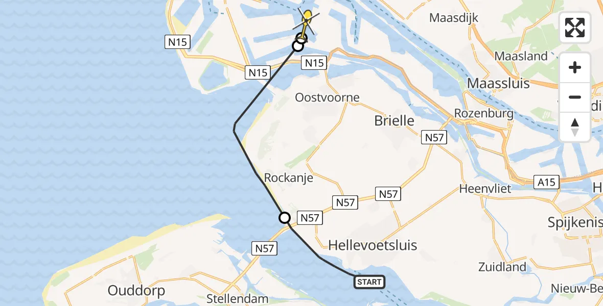 Routekaart van de vlucht: Politiehelikopter naar Maasvlakte Heliport, Westkade