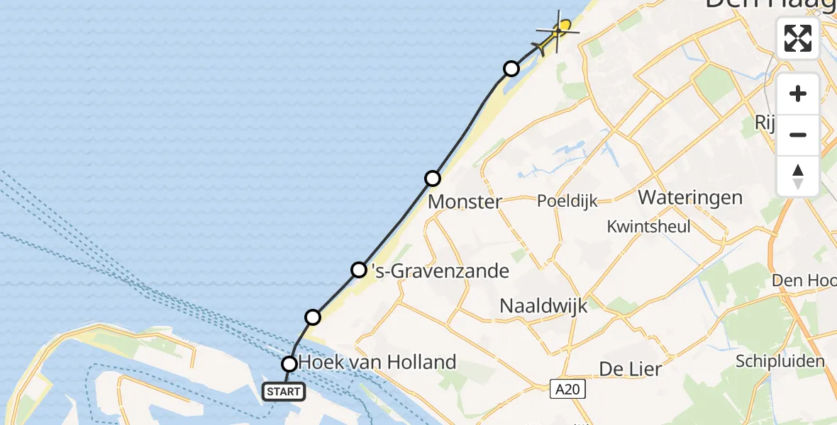 Routekaart van de vlucht: Politieheli naar Den Haag, Noorderhoofd