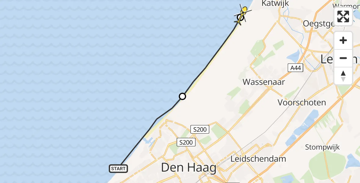Routekaart van de vlucht: Politieheli naar Katwijk, Strand Zuid