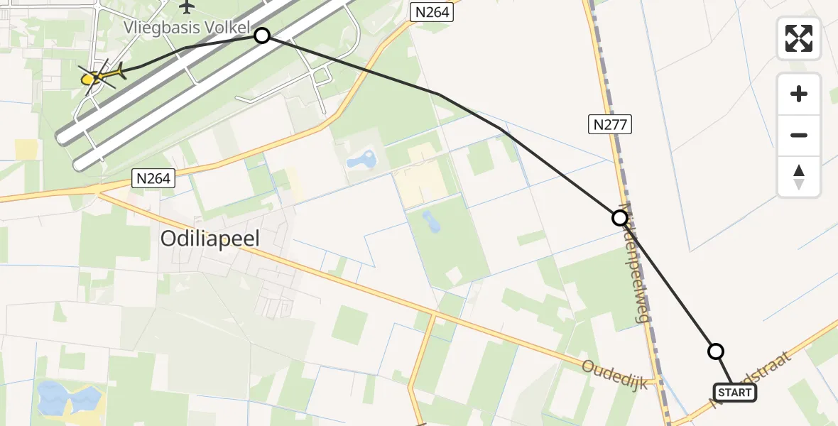 Routekaart van de vlucht: Lifeliner 3 naar Vliegbasis Volkel, Middenpeelweg