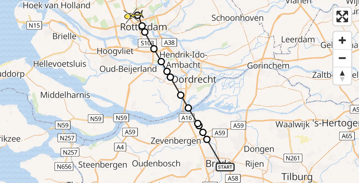 Routekaart van de vlucht: Lifeliner 2 naar Rotterdam The Hague Airport, de la Reijweg