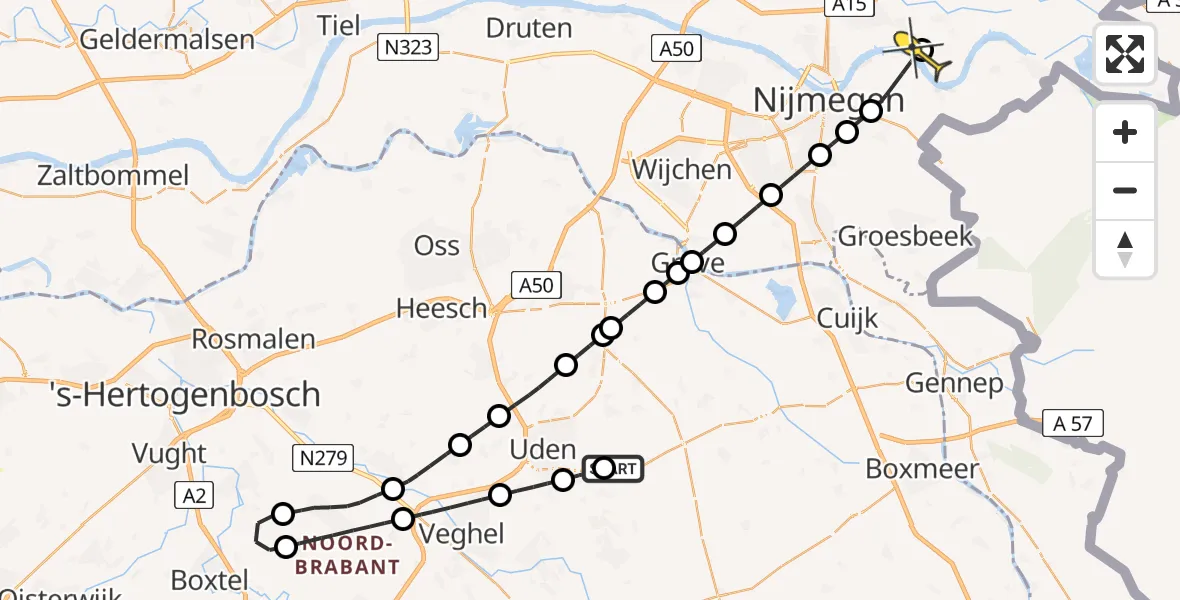 Routekaart van de vlucht: Lifeliner 3 naar Gendt, Eeuwsels