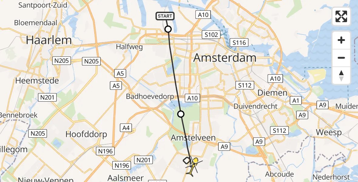 Routekaart van de vlucht: Lifeliner 1 naar Amstelveen, Corsicaweg