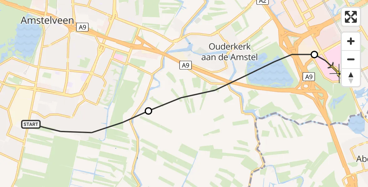 Routekaart van de vlucht: Lifeliner 1 naar Academisch Medisch Centrum (AMC), Boegspriet