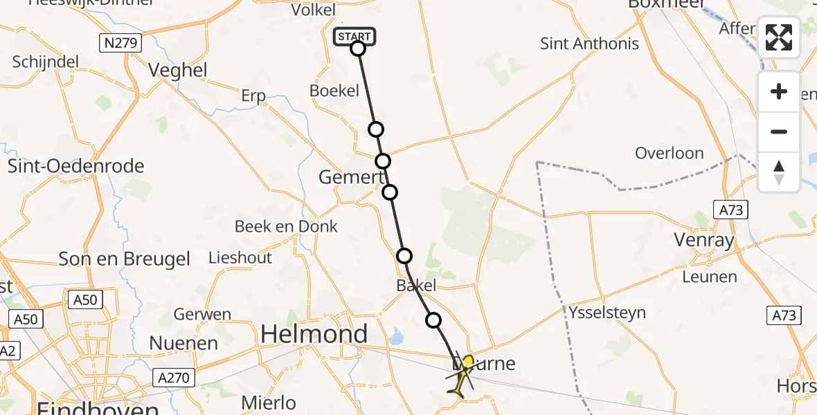 Routekaart van de vlucht: Lifeliner 3 naar Deurne, Waterdelweg