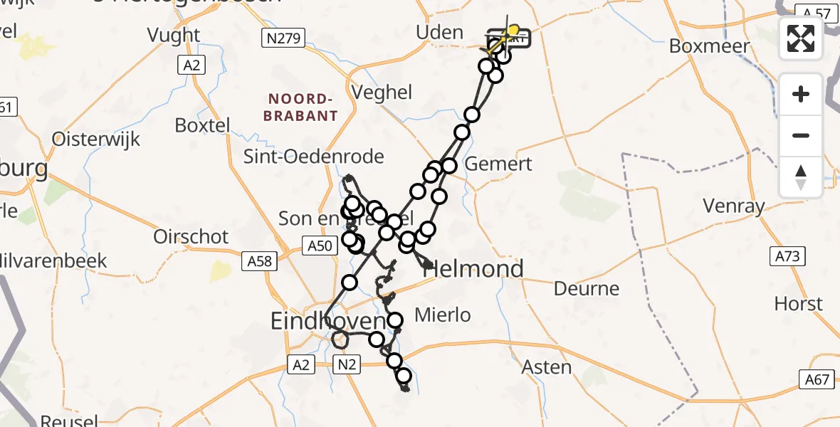 Routekaart van de vlucht: Politieheli naar Vliegbasis Volkel, Nieuwedijk