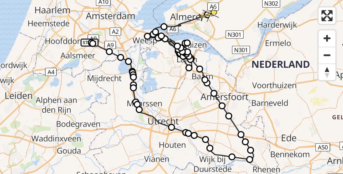 Routekaart van de vlucht: Politieheli naar Zeewolde, Bosrandweg