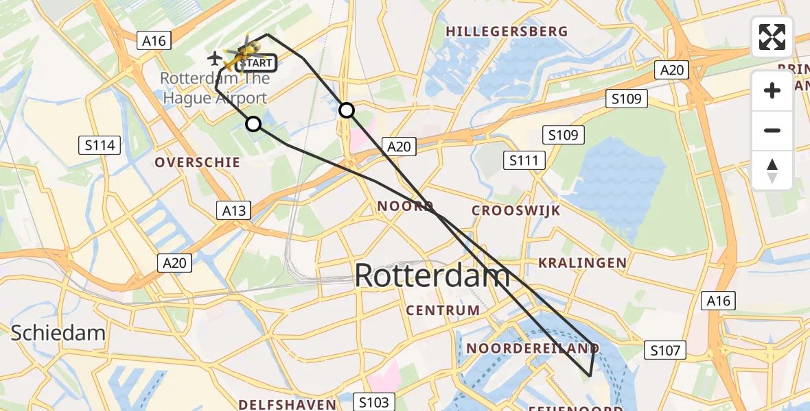 Vluchtroute Traumahelikopter Rotterdam The Hague Airport - Rotterdam The Hague Airport, 06 maart 2024, 15:40