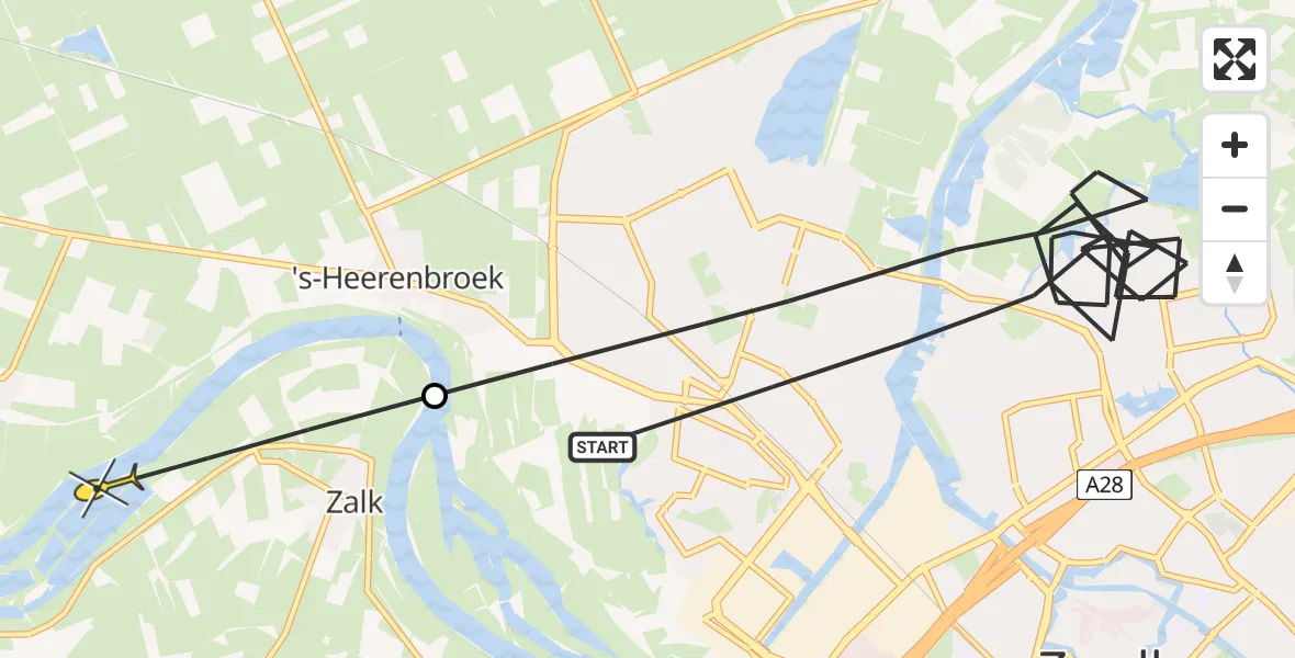 Routekaart van de vlucht: Politieheli naar Zalk, Boswalstraat