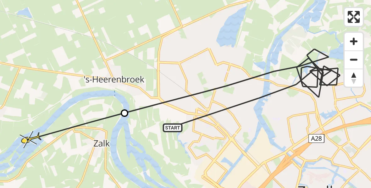 Routekaart van de vlucht: Politiehelikopter naar Zalk, Boswalstraat